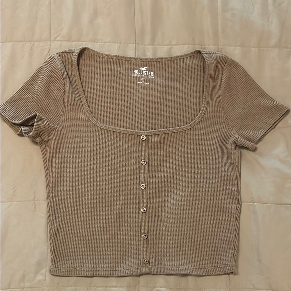 Hollister Tan Fitted Crop Shirt